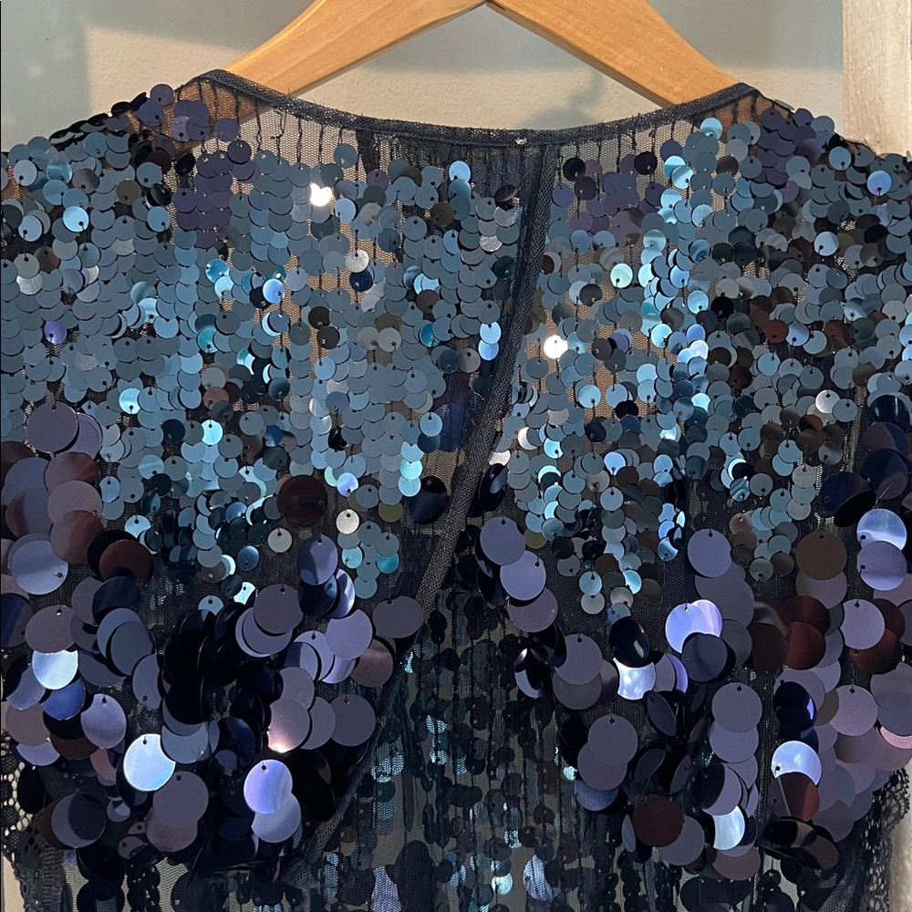 Free people Melrose sequin n lace nwt holiday backless midnight blue bodysuit M - Picture 14 of 14
